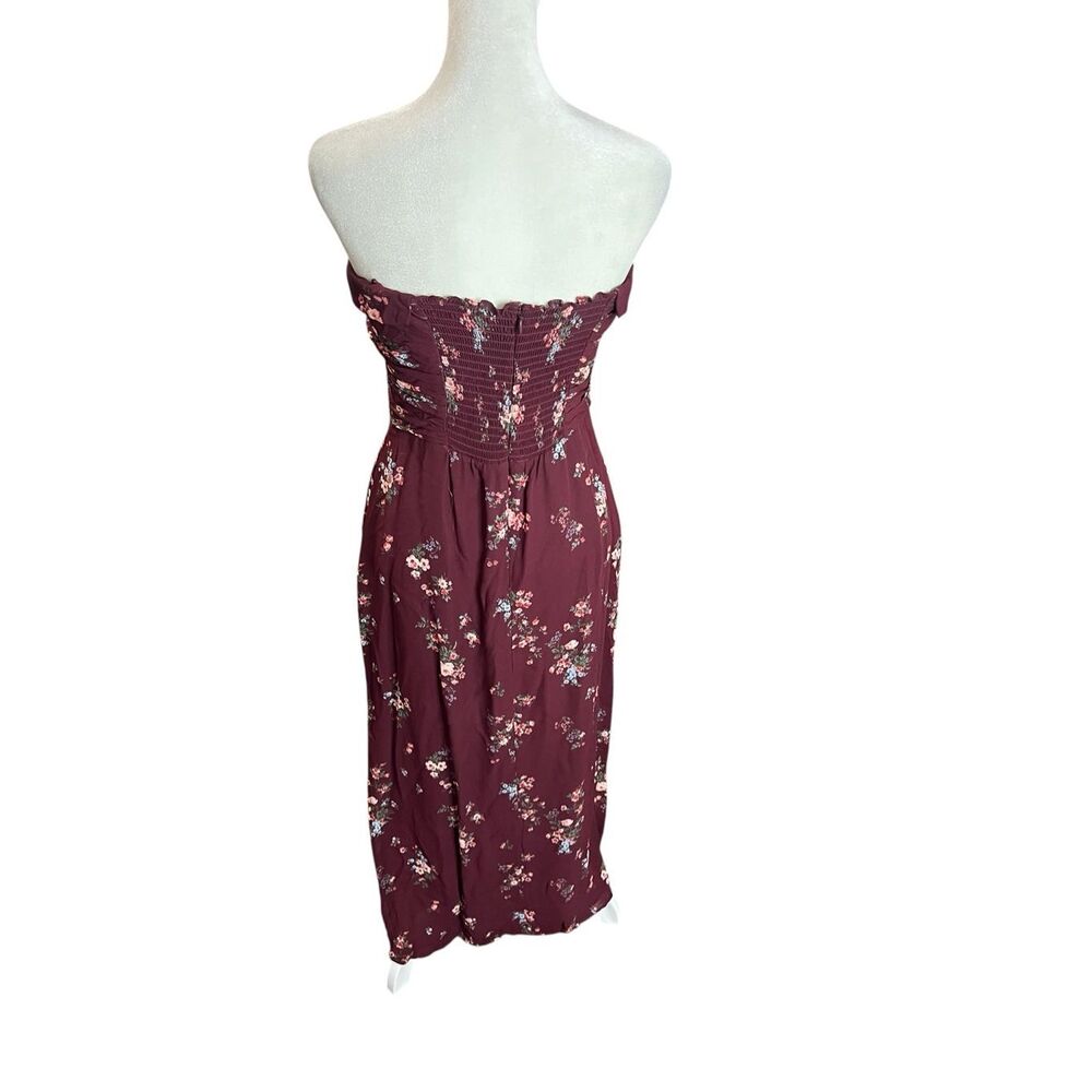 Reformation Strapless Burgundy Floral Midi Dress - Picture 3 of 7